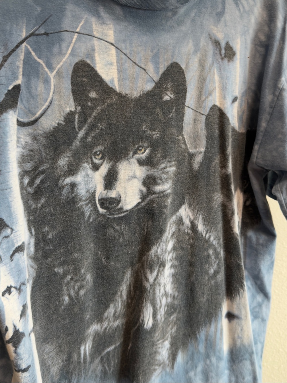 Vintage Wolf Graphic Tee Blue Tie Dye Y2K Nature Streetwear Mens L - Picture 3 of 8